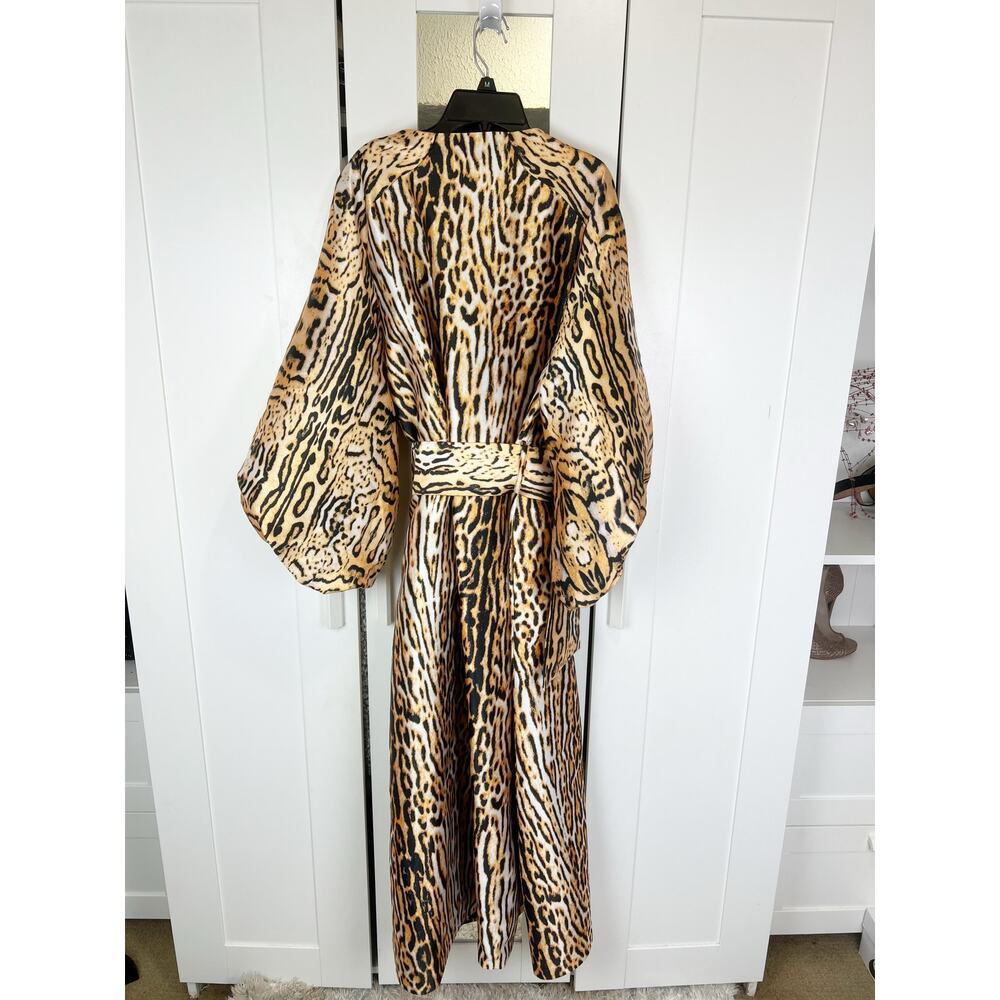 Leopard Print Belted Button Down Coat Midi Swing … - image 4